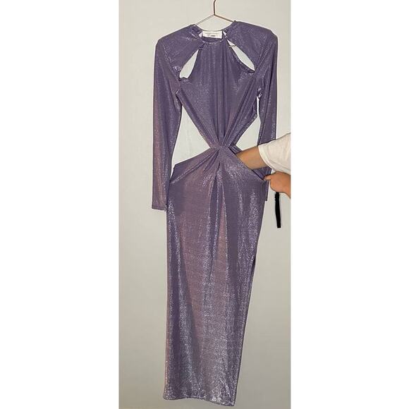 Bronx and Banco Amara Lilac Shimmer Cutout Shoulder Pad Fitted Gown Dress size 4 - Picture 6 of 16